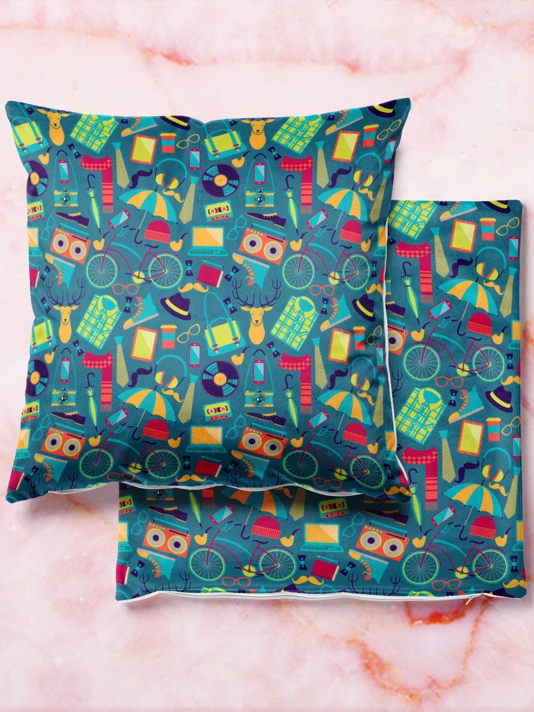 

ArtzFolio Multicoloured Set of 2 Velvet Square Cushion Covers, Multi
