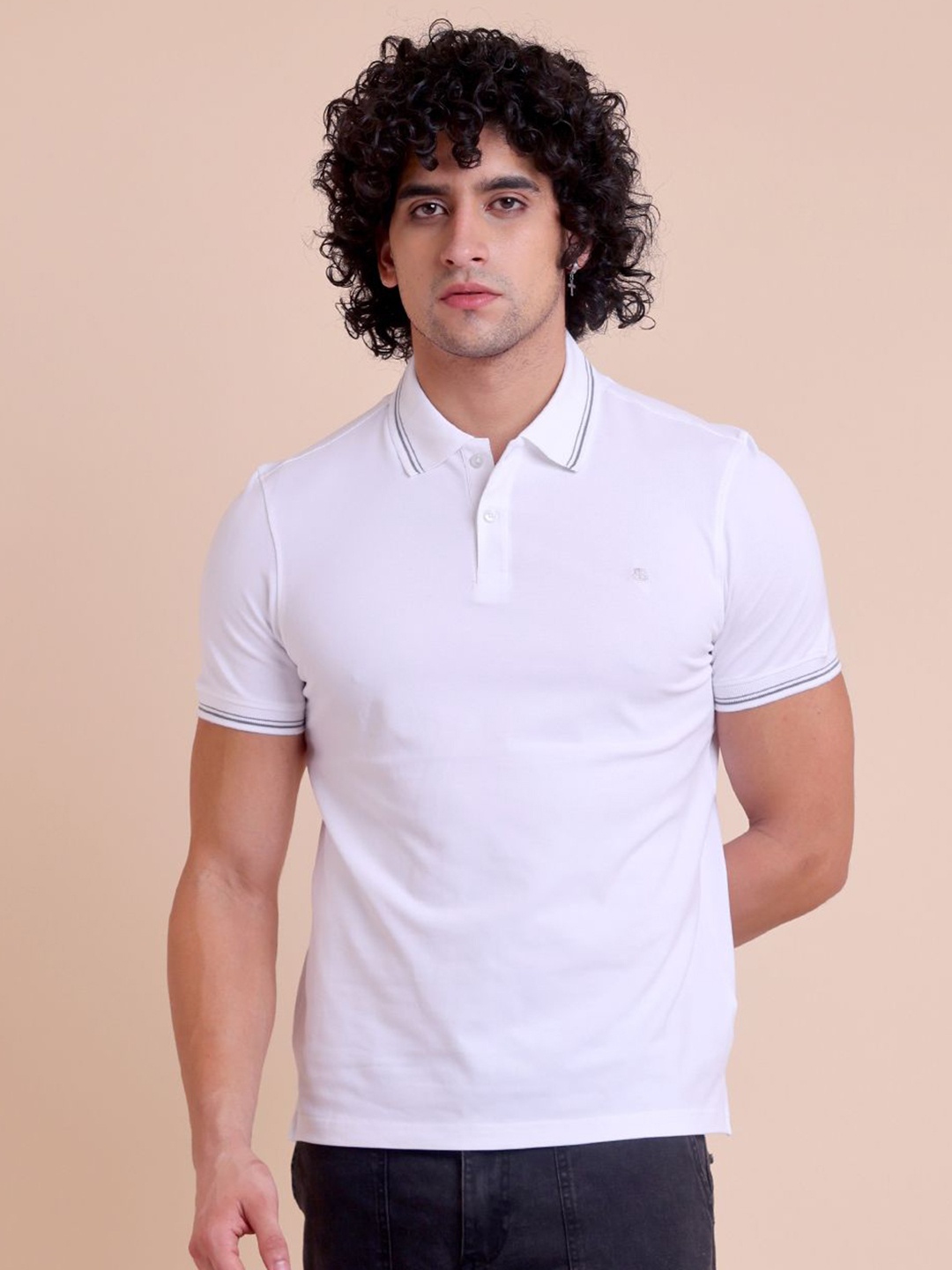 

berry blues Men Polo Collar Pure Cotton Slim Fit T-shirt, White