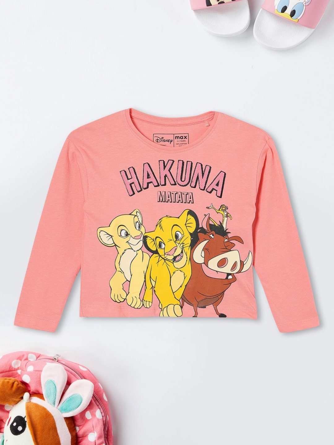 

max Girls Graphic Printed Round Neck Cotton Lion King T-shirt, Pink