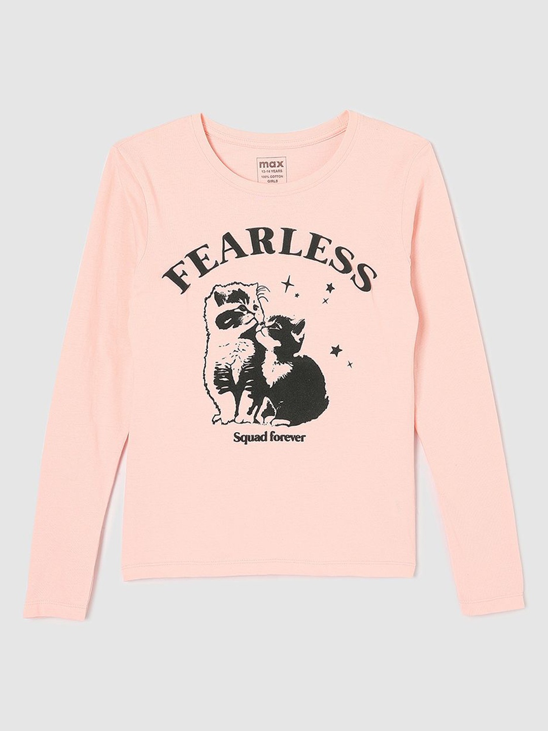 

max Girls Typography Printed Round Neck Cotton T-shirt, Pink