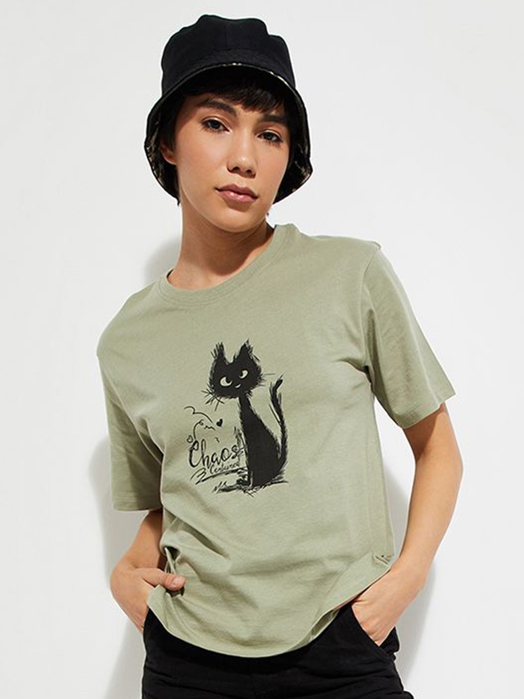 

MAX URB_N Women Relaxed Fit Graphic T-shirt, Olive