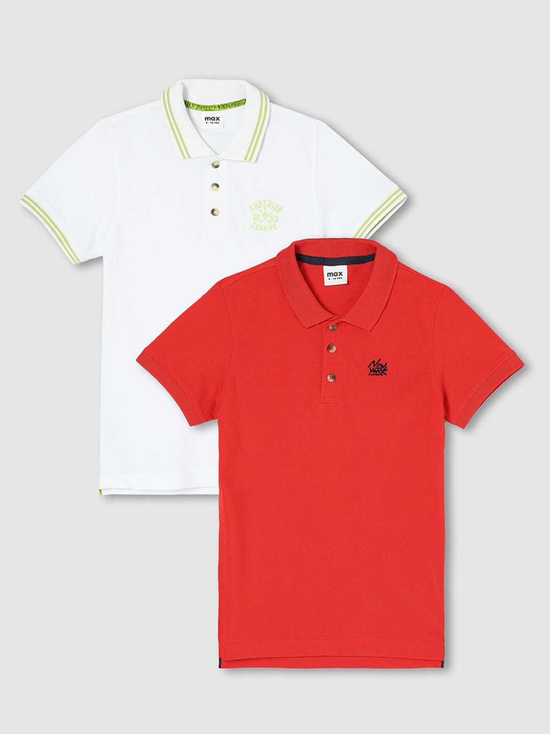 

max Boys Pack Of 2 Solid Polo Collar Cotton T-shirts, White