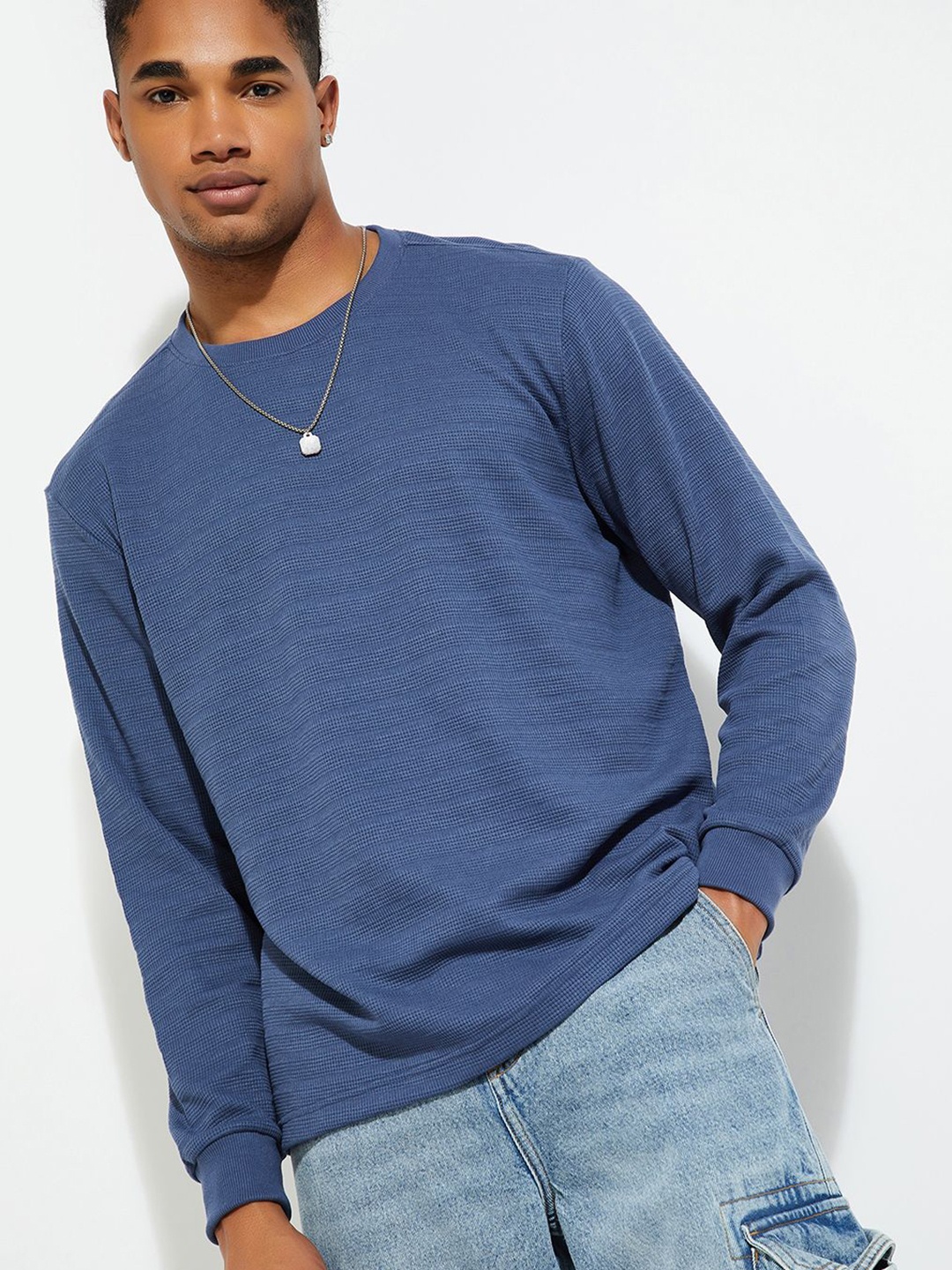

MAX URB_N Men Textured T-shirt, Blue