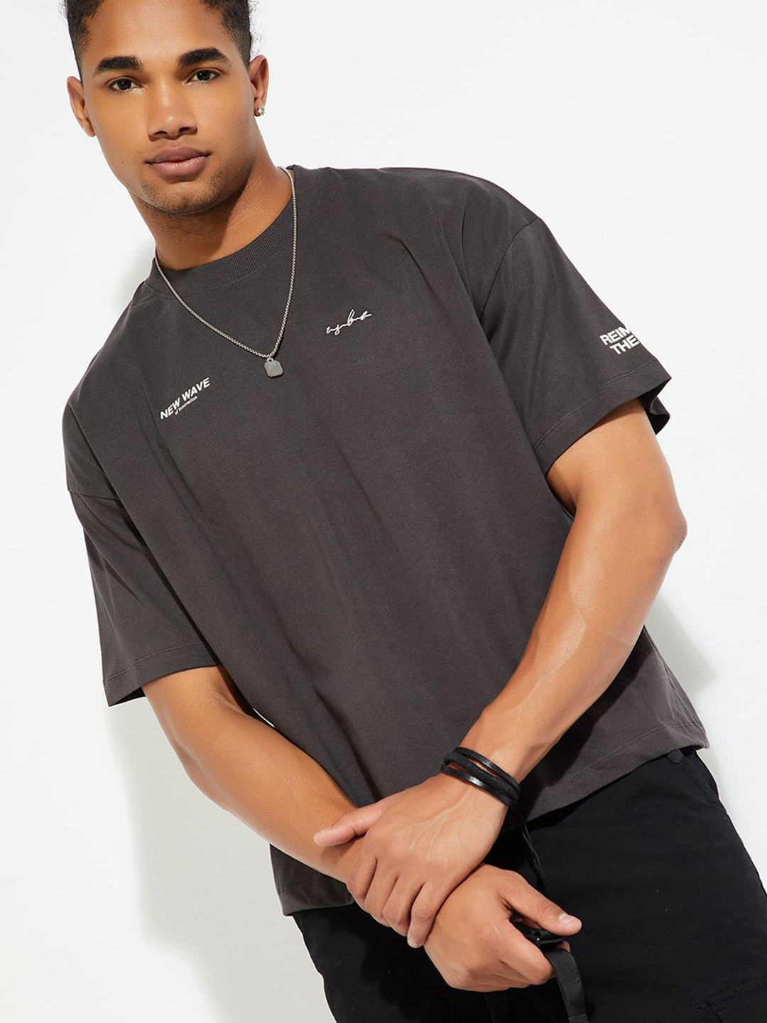 

MAX URB_N Men Oversized Printed T-shirt, Grey