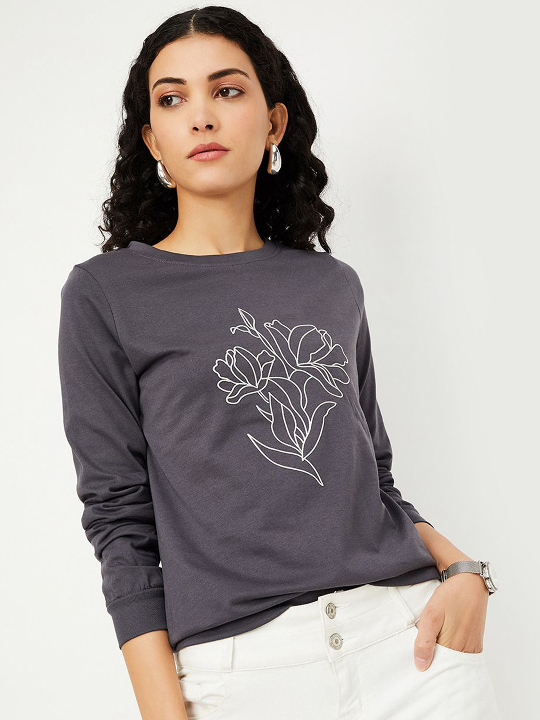 

max Women Printed Ethnic Pockets T-shirt, Grey