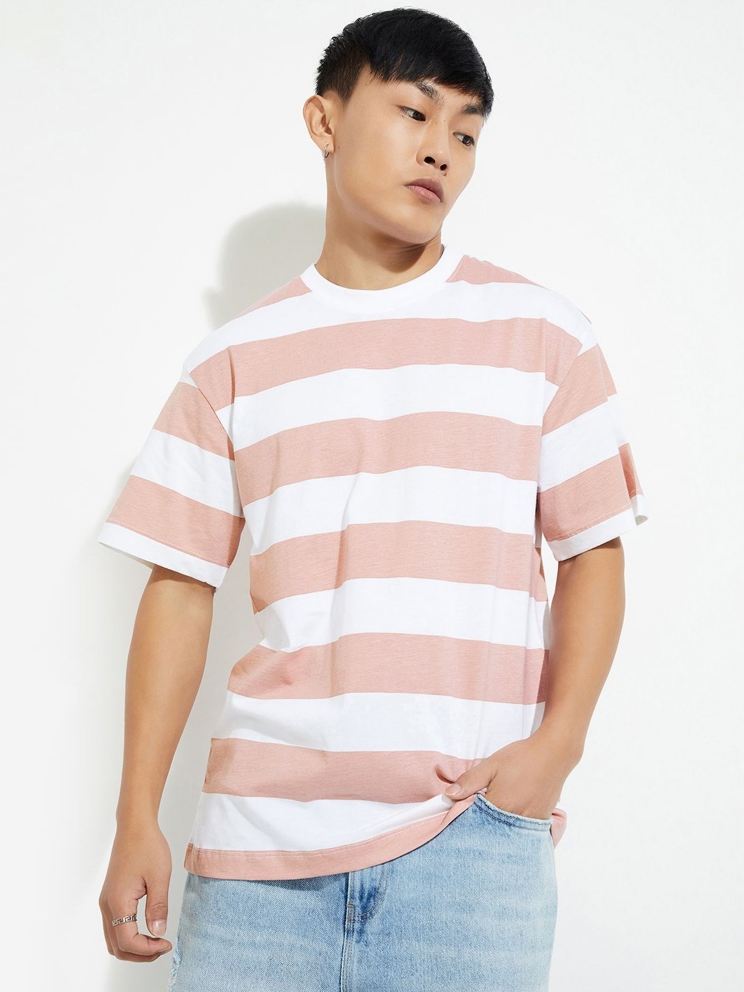 

MAX URB_N Men Striped T-shirt, Pink