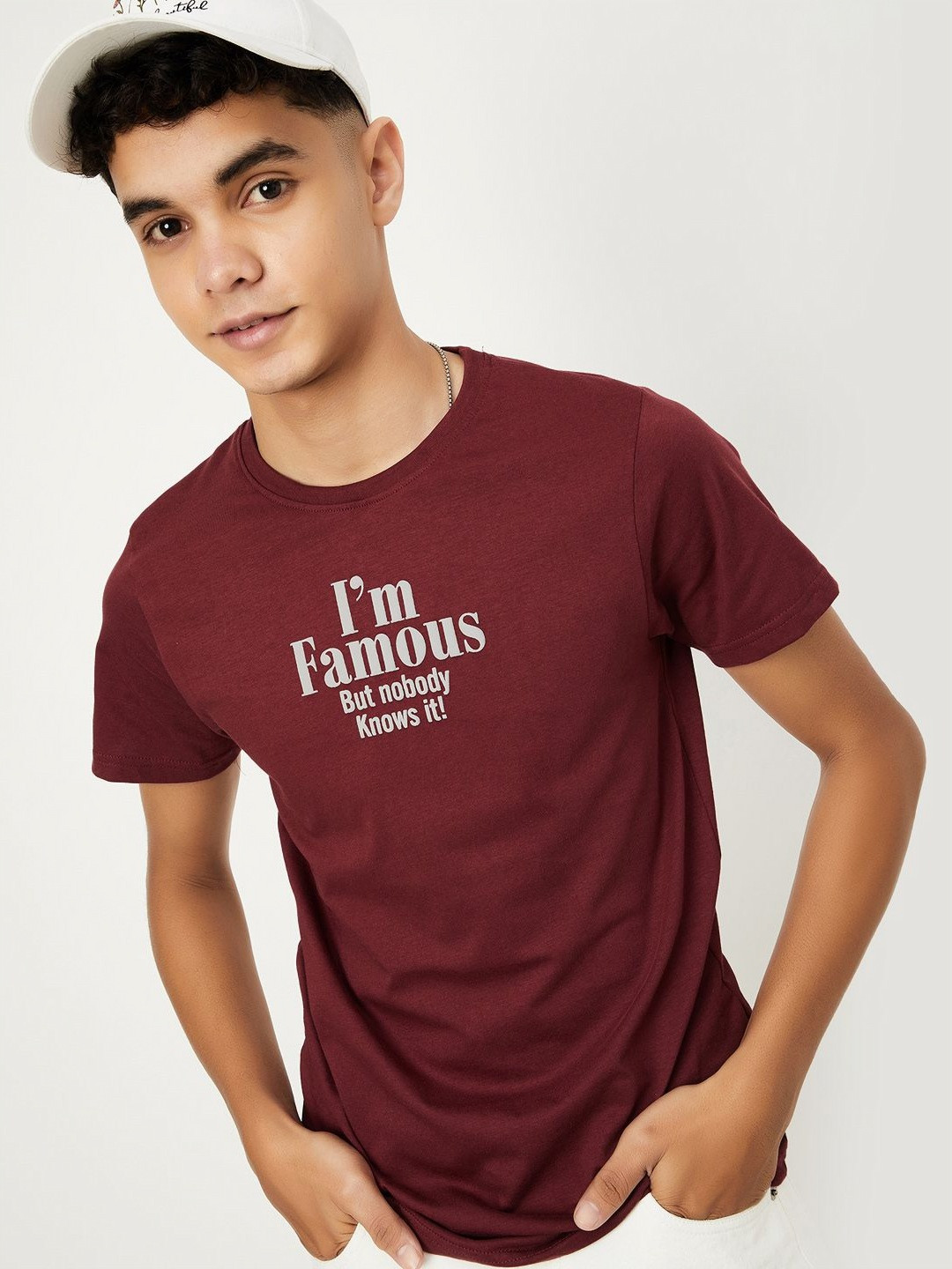 

max Boys Typography Printed Round Neck Cotton T-shirt, Burgundy