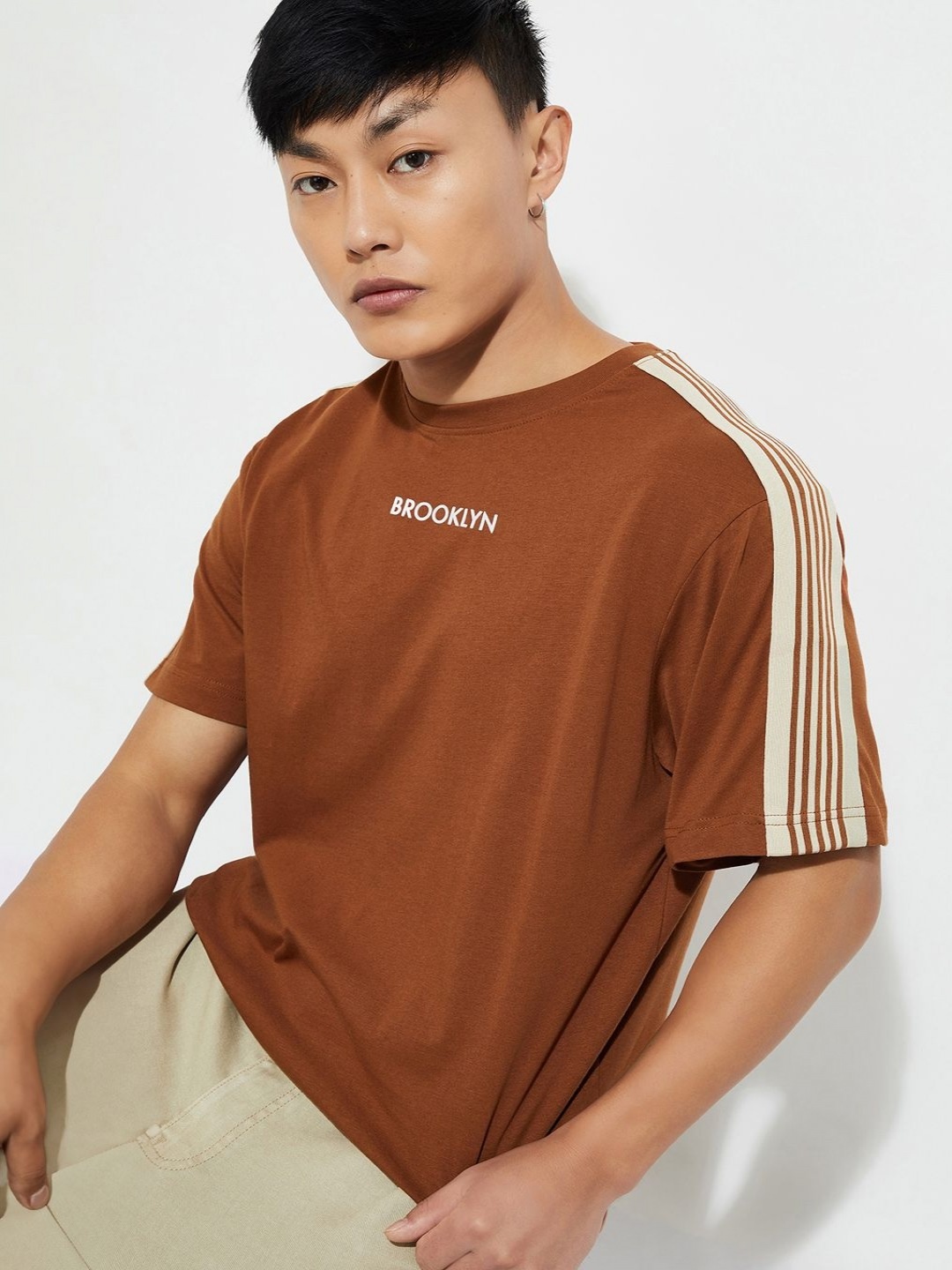 

MAX URB_N Men Striped T-shirt, Brown