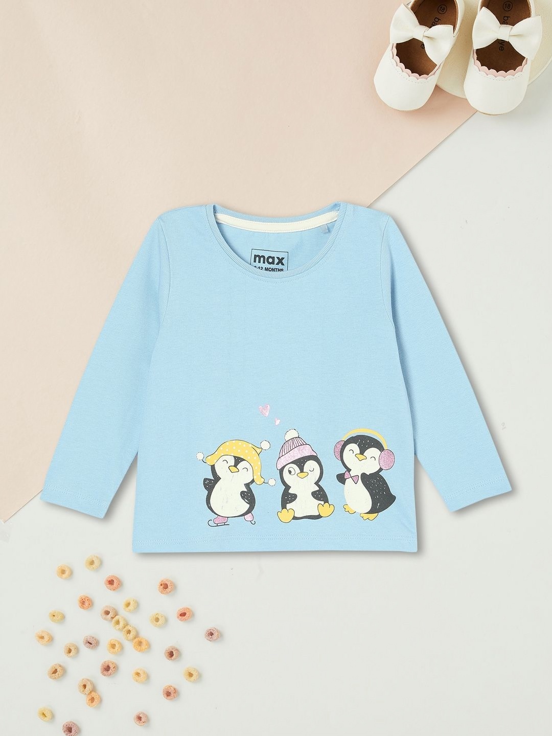 

max Girls Graphic Printed Round Neck Cotton T-shirt, Blue