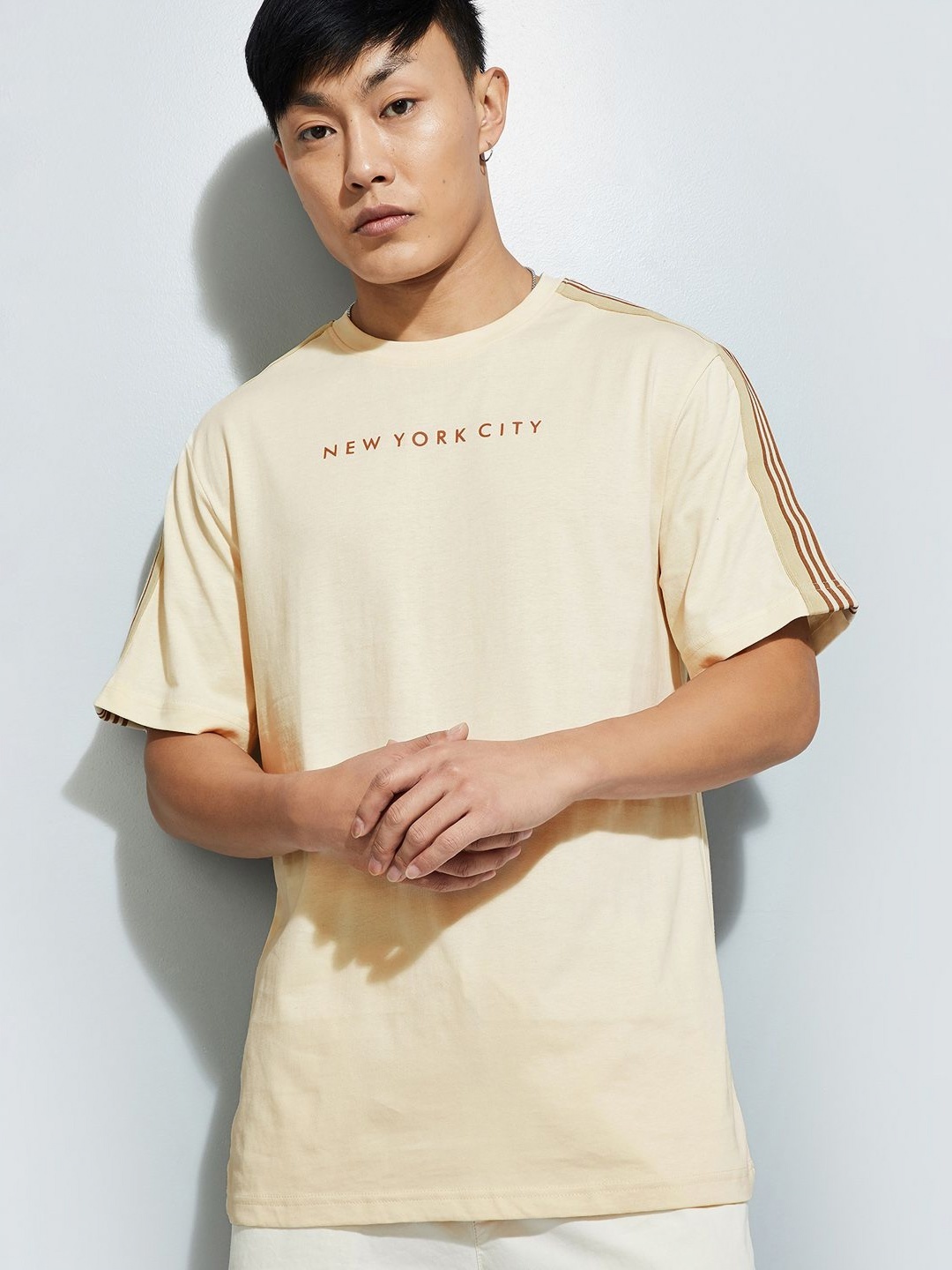 

MAX URB_N Men Striped T-shirt, Beige