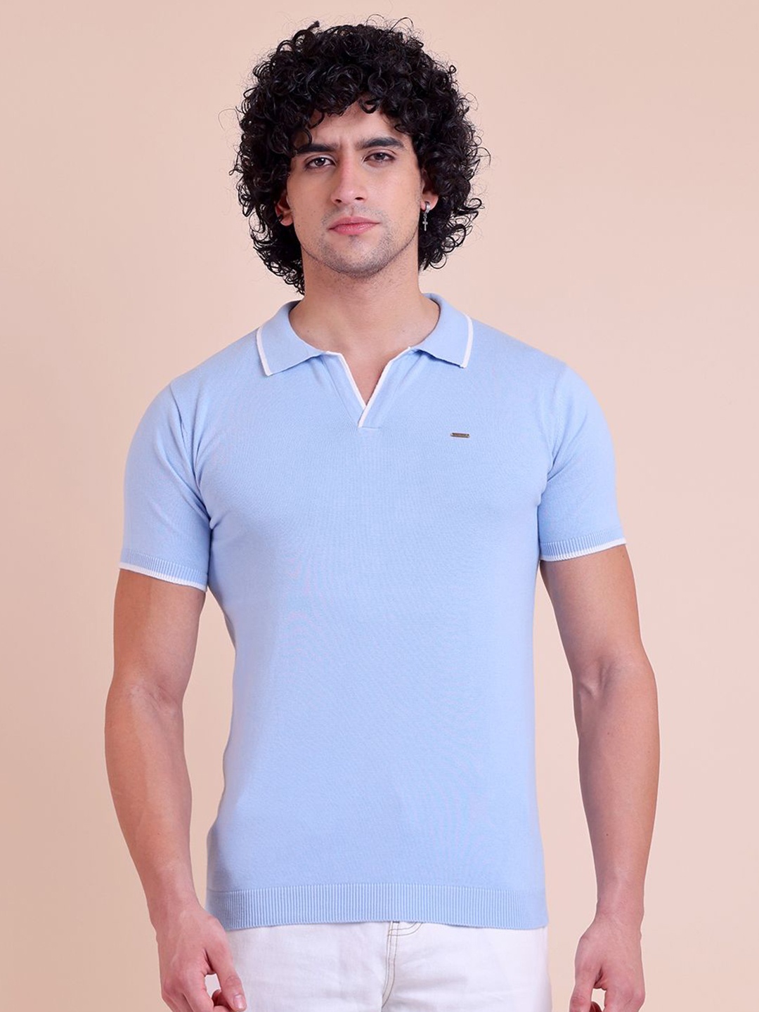 

berry blues Men Polo Collar Pure Cotton Slim Fit T-shirt, Blue