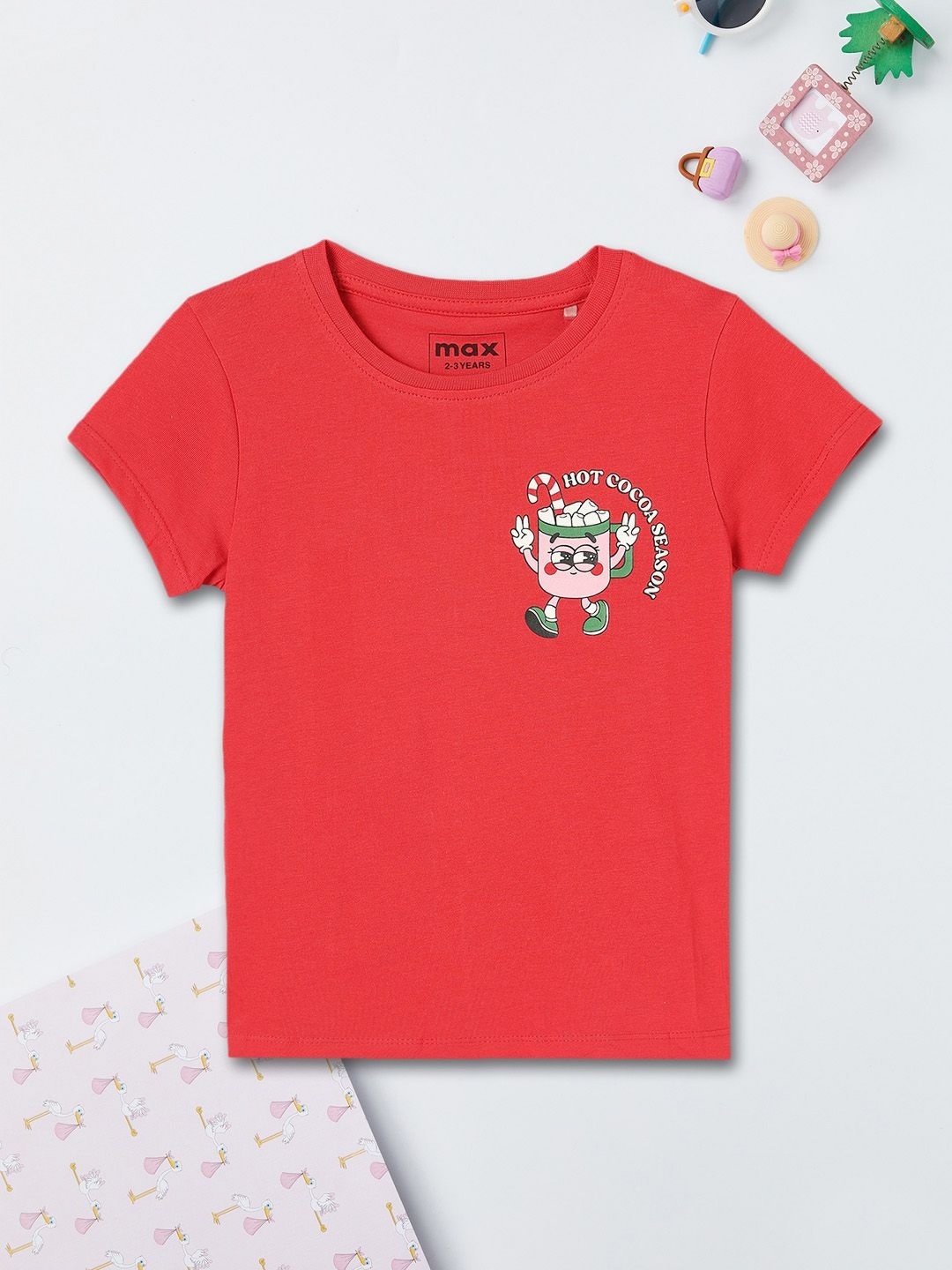 

max Girls Graphic Printed Round Neck Cotton T-shirt, Coral