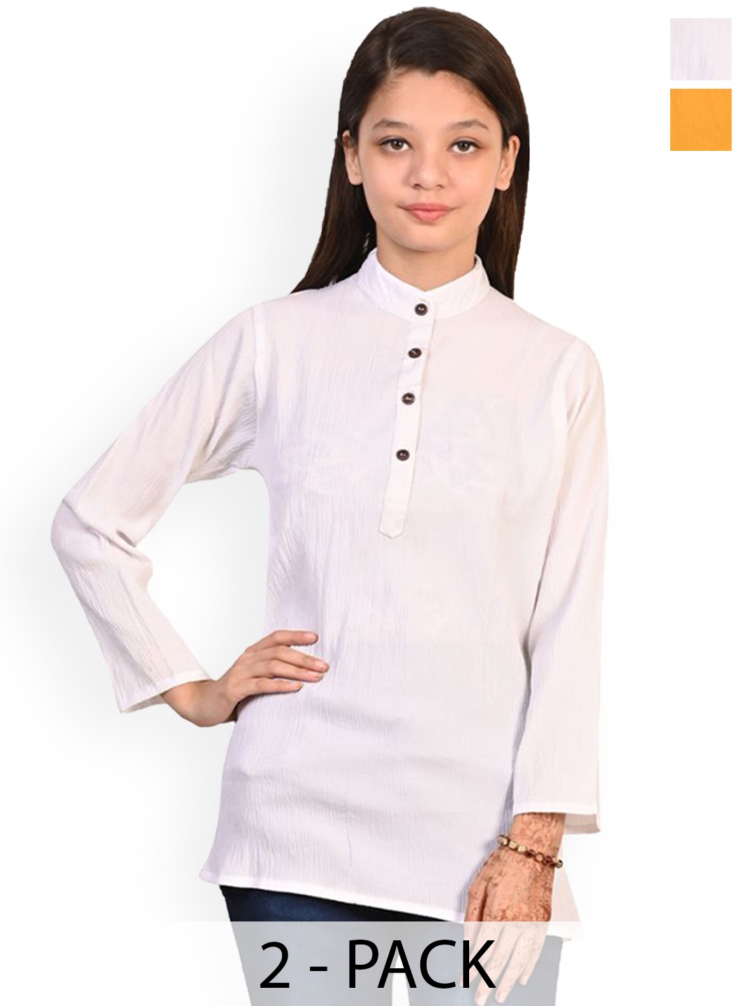 

BAESD Girls Selection Of 2 Band Collar Straight Kurtis, White