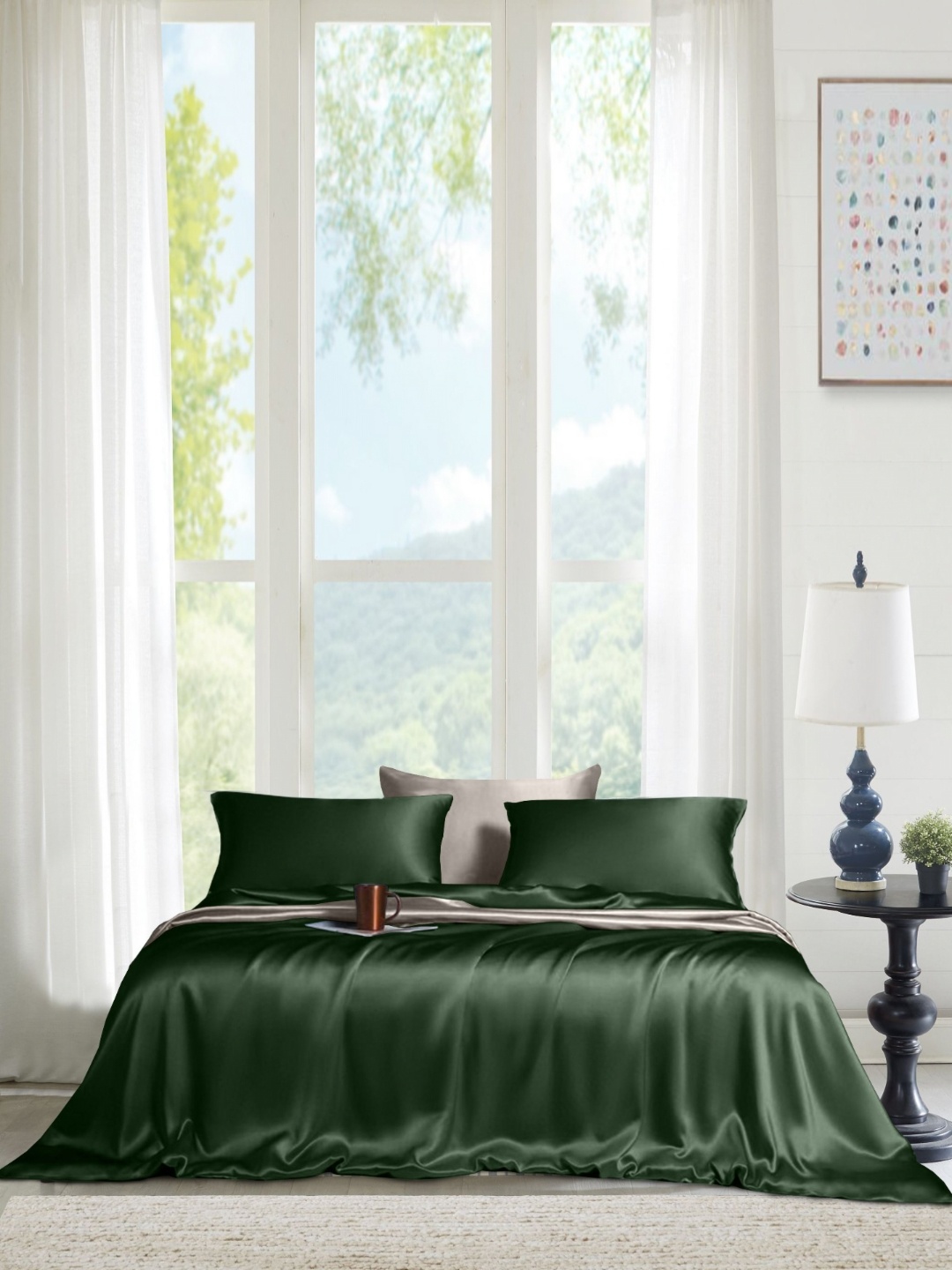 

THE LINEN COMPANY Sea Green 300 TC King Bedsheet with 2 Pillow Covers
