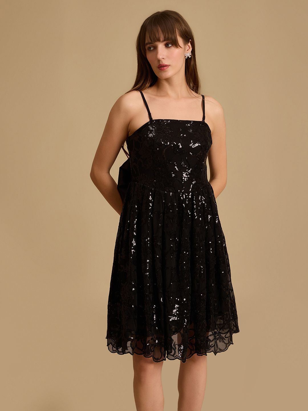 

Kazo Sequin Embellished Fit & Flare Mini Dress, Black