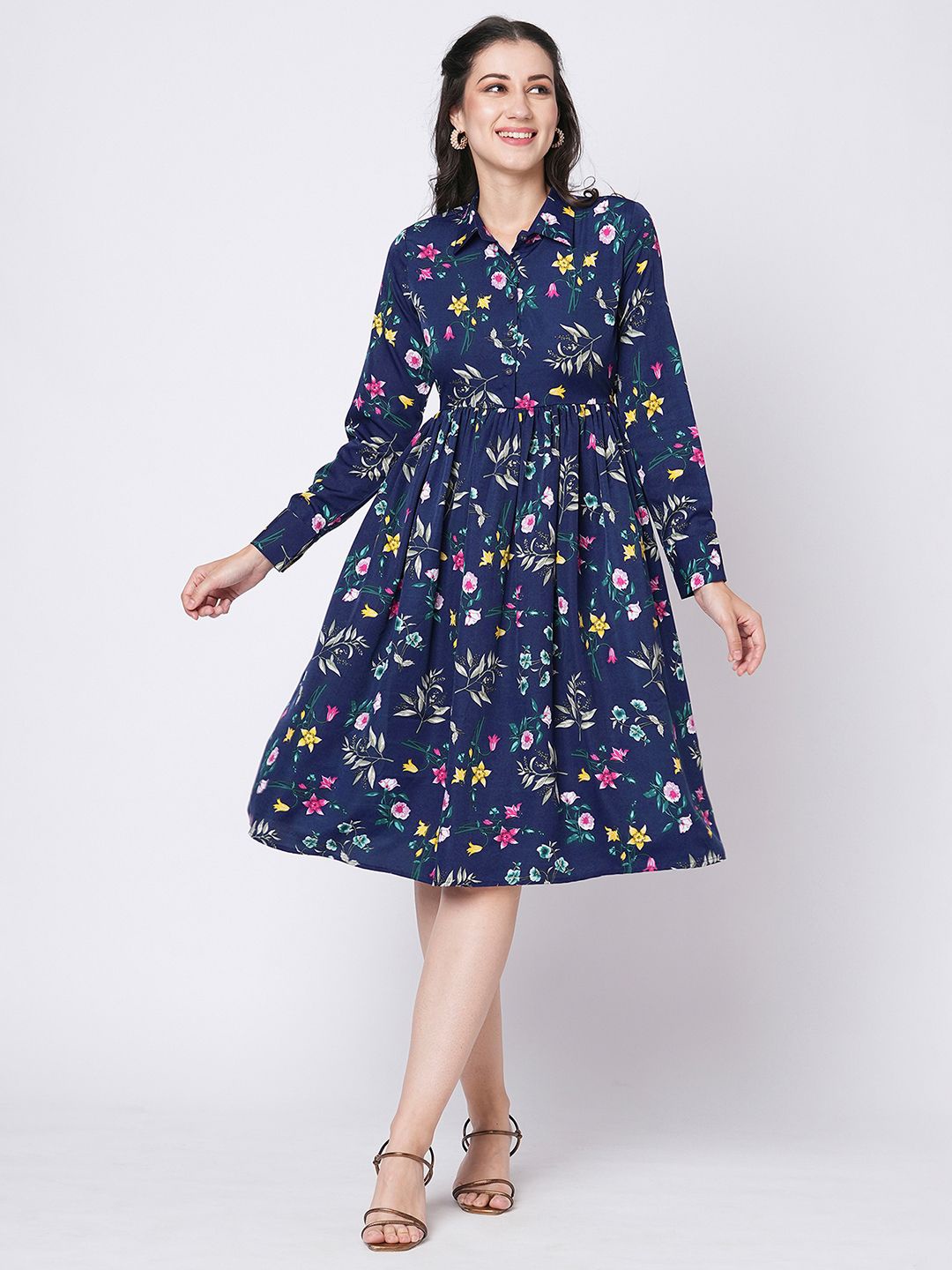 

Selvia Print Crepe Fit & Flare Dress, Blue