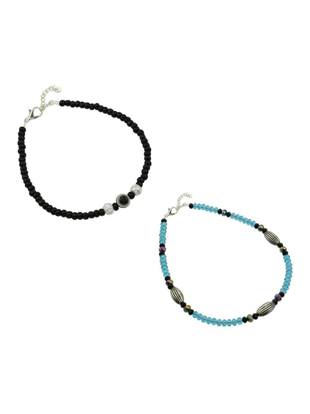 

HIGH TRENDZ Set Of 2 Single Leg Beaded Anklets, Black