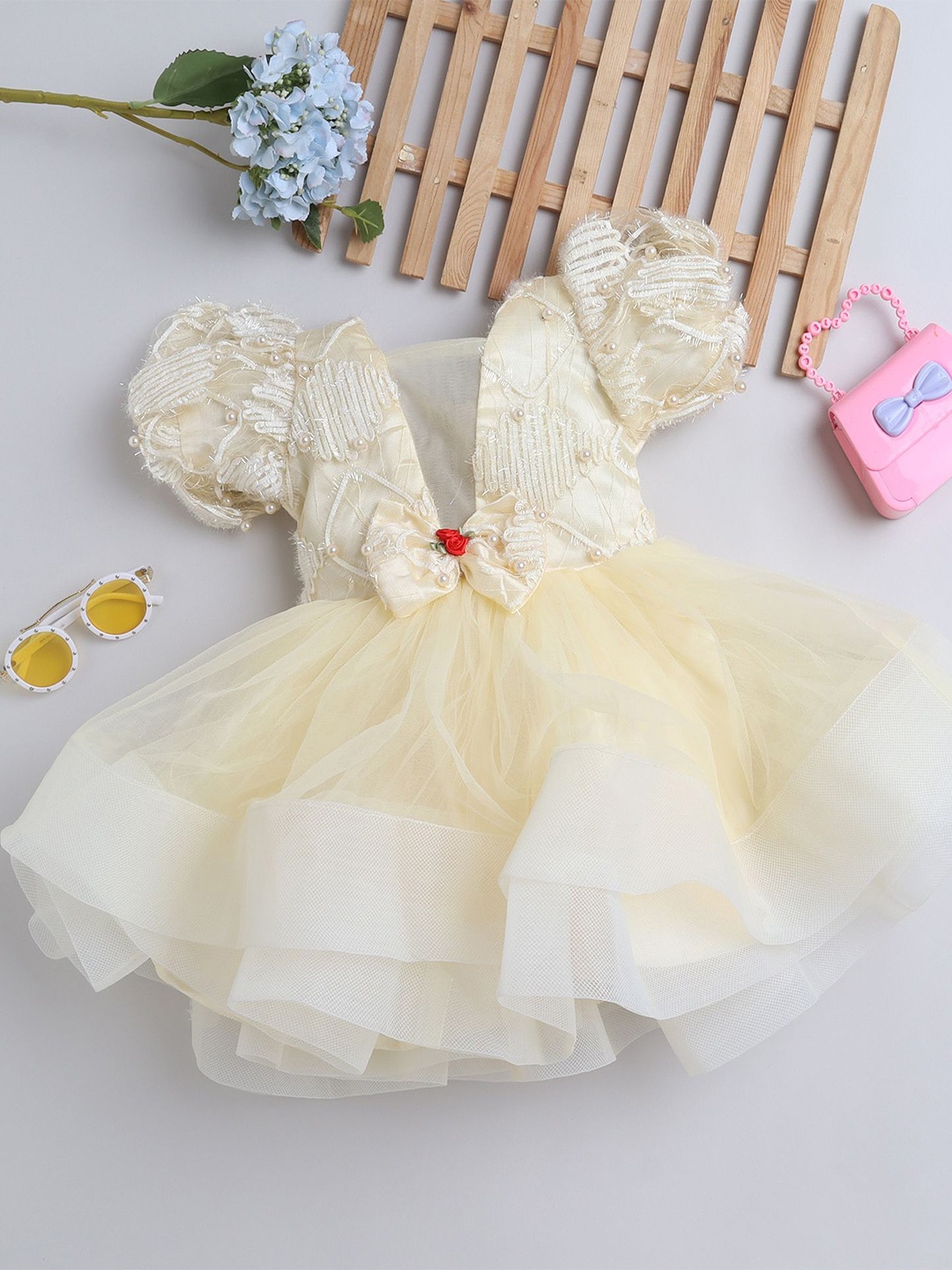 

MANY FROCKS & Net Fit & Flare Dress, Cream