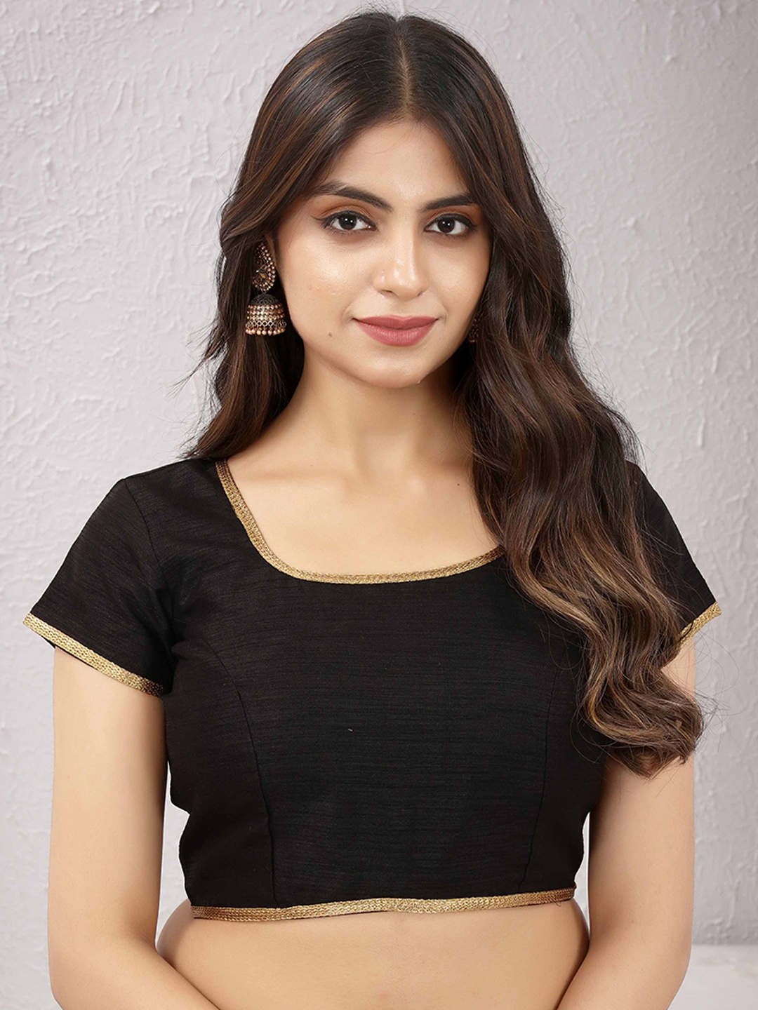 

Globon Impex Silk Round Neck Saree Blouse, Black