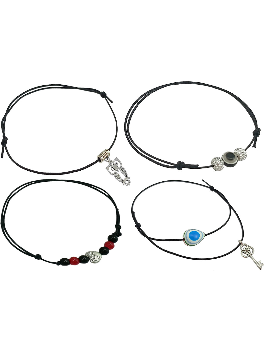 

HIGH TRENDZ Pack of 4 Single Leg Thread Knot Cotton Dori Anklet, Black