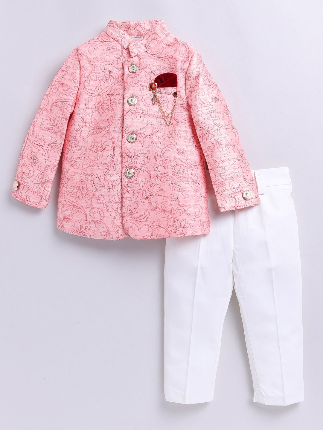 

Little Collars Kids Embroidered Bandhgala Set, Pink