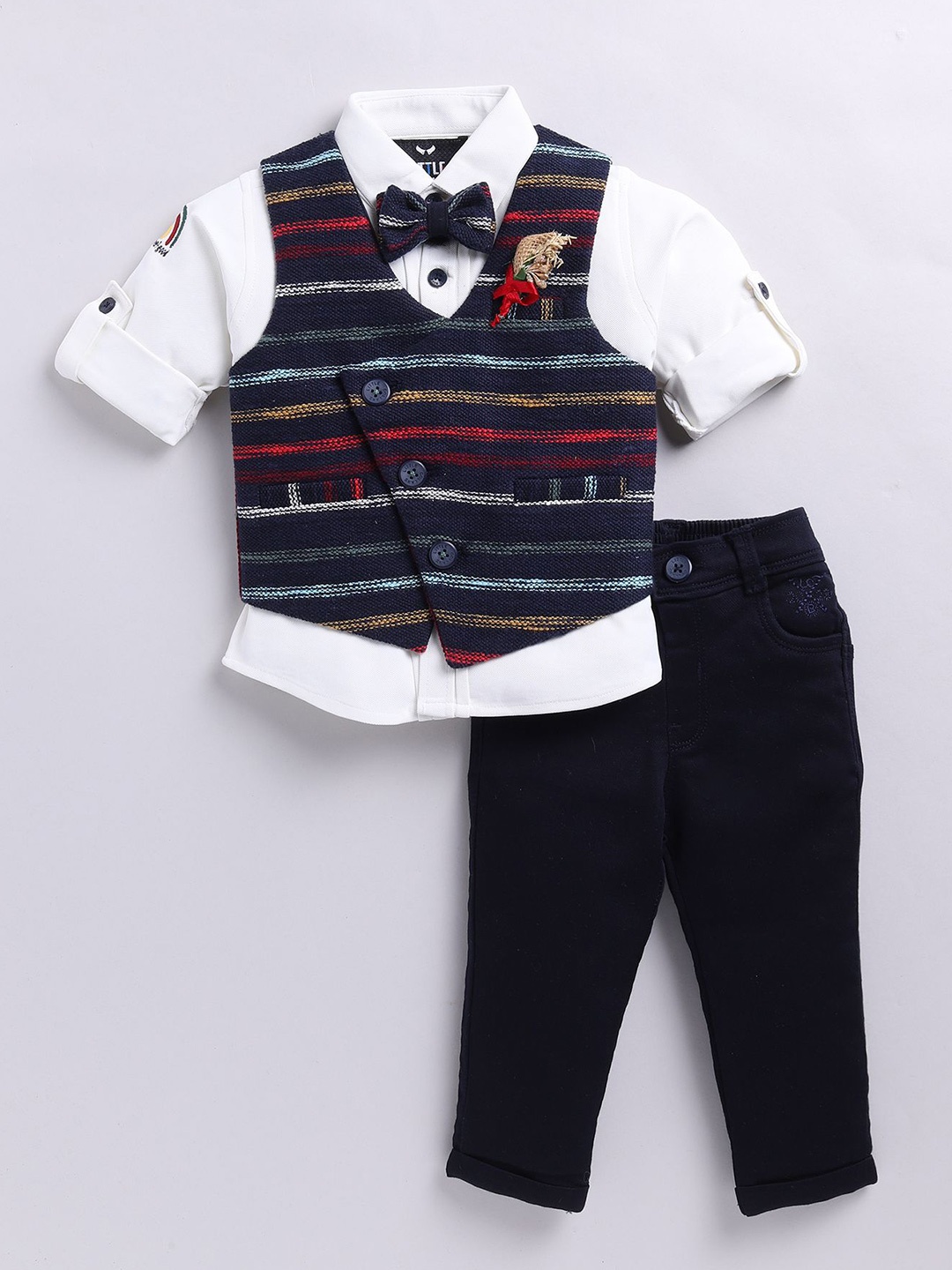 

LITTLE COLLARS Boys Striped Shirt with Trousers, Blue