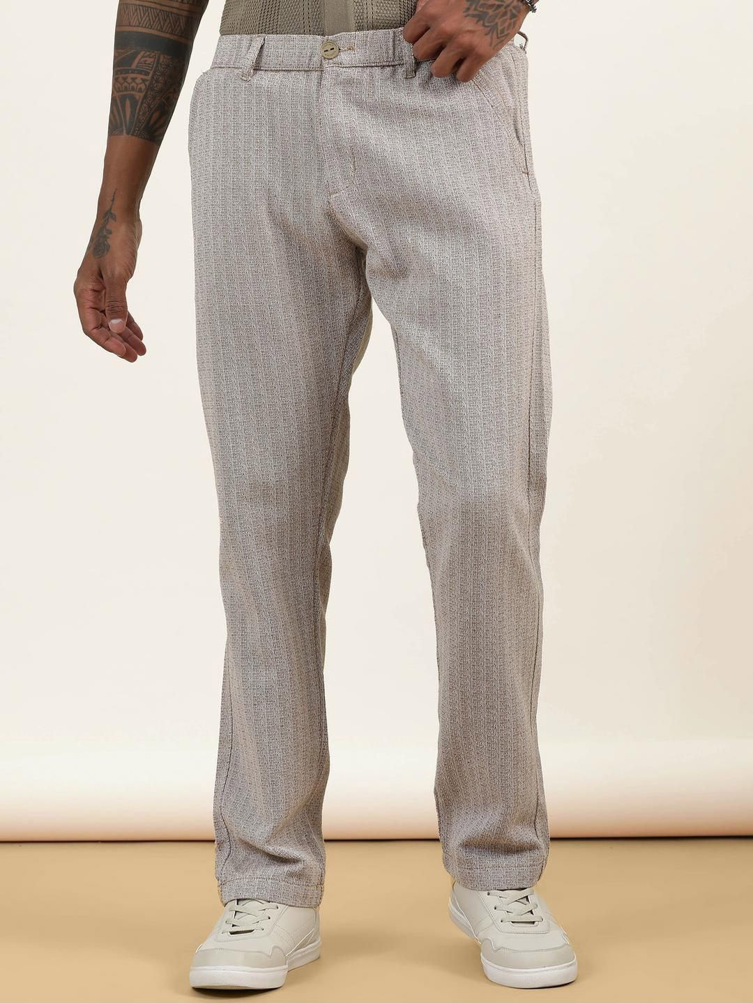 

beevee Men Classic Pleated Chinos Trousers, Khaki