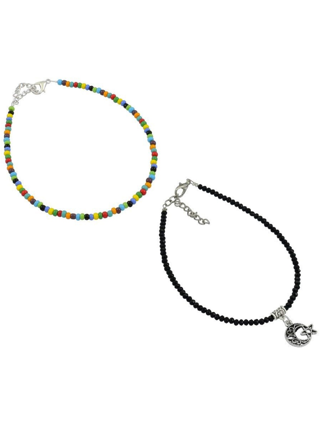 

HIGH TRENDZ Set Of 2 Beaded Anklets, Black