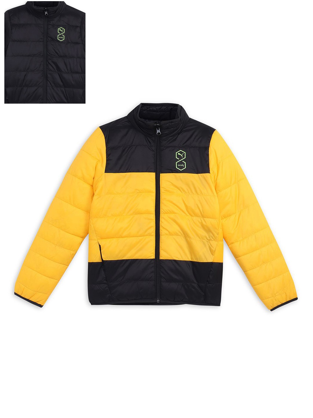 

one8 x PUMA Boys Colourblocked Reversible Outdoor Puffer Jacket with Patchwork, Black