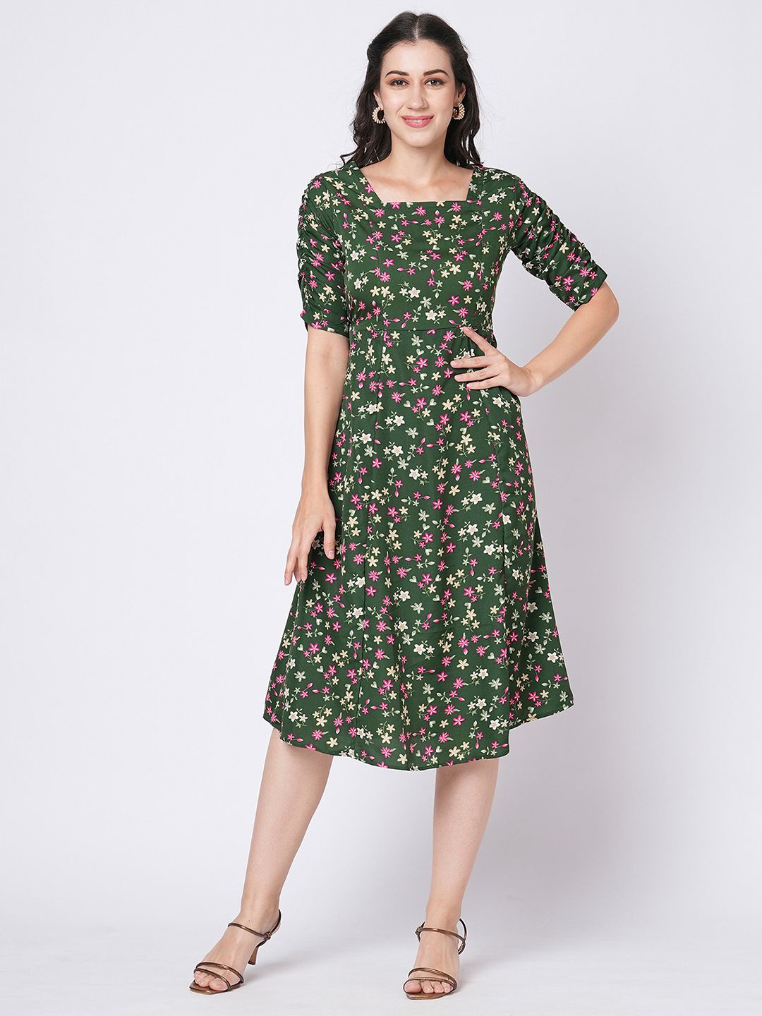 

Selvia Print Crepe Fit & Flare Dress, Green