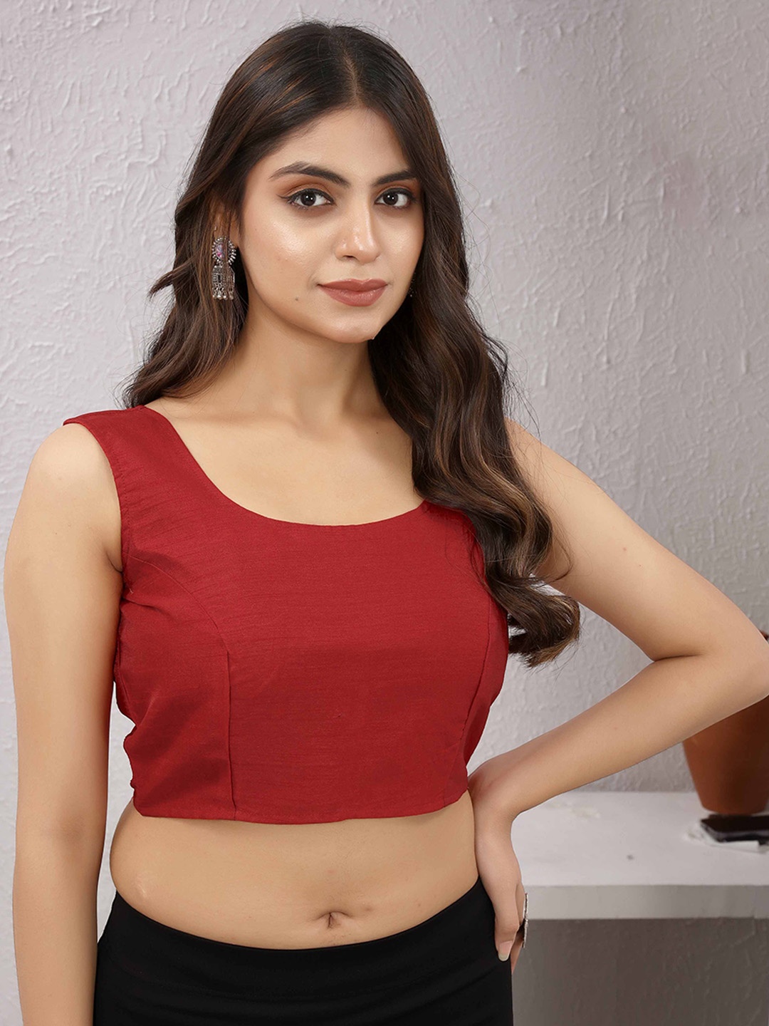 

Globon Impex Round Neck Sleeveless Saree Blouse, Red