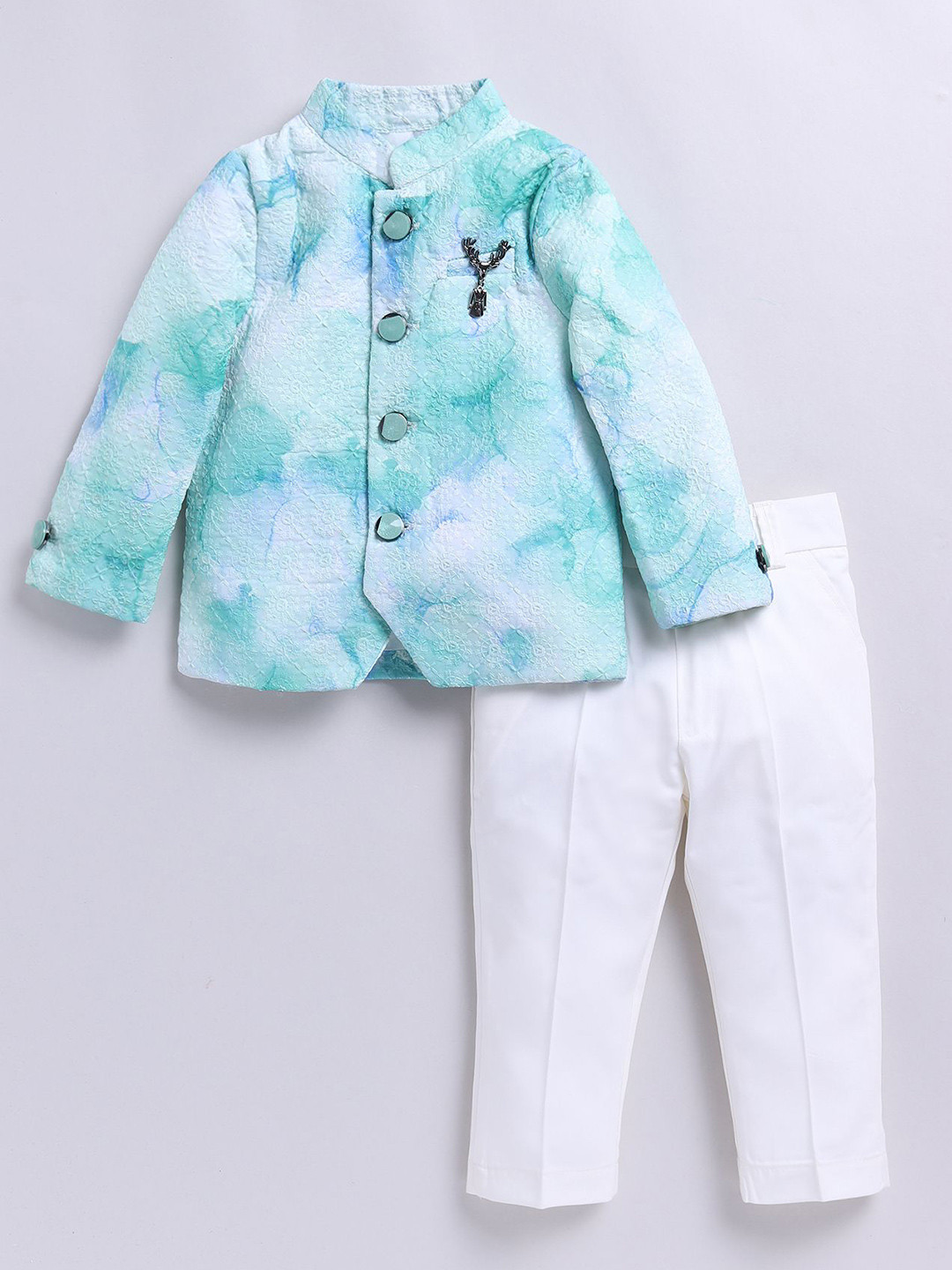 

Little Collars Embroidered Bandhgala Set, Green