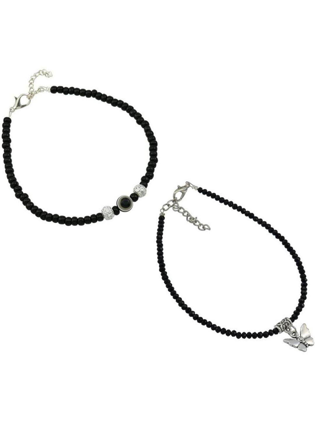 

HIGH TRENDZ Set Of 2 Single Leg Beaded Anklets, Black