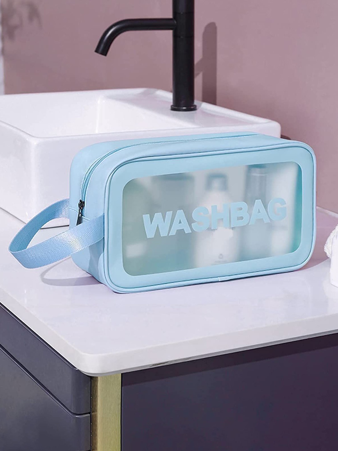 

RRK Clear Waterproof Washbag Makeup Pouch- Large, Blue