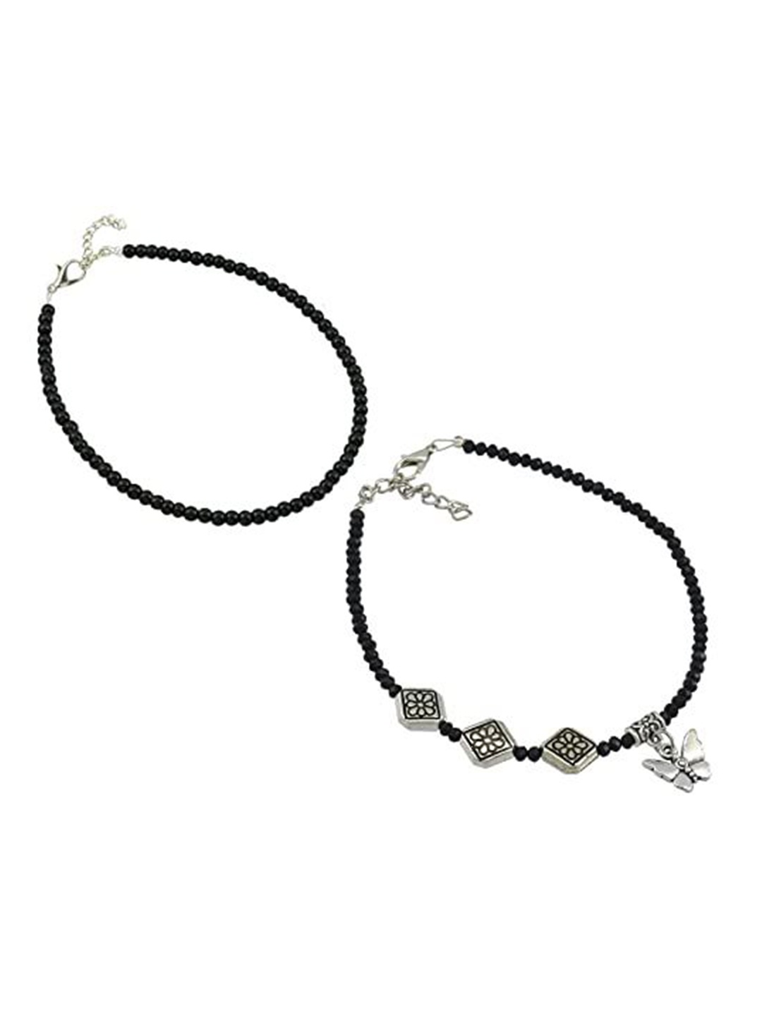 

HIGH TRENDZ Pack Of 2 Single Leg Beads Anklet, Black