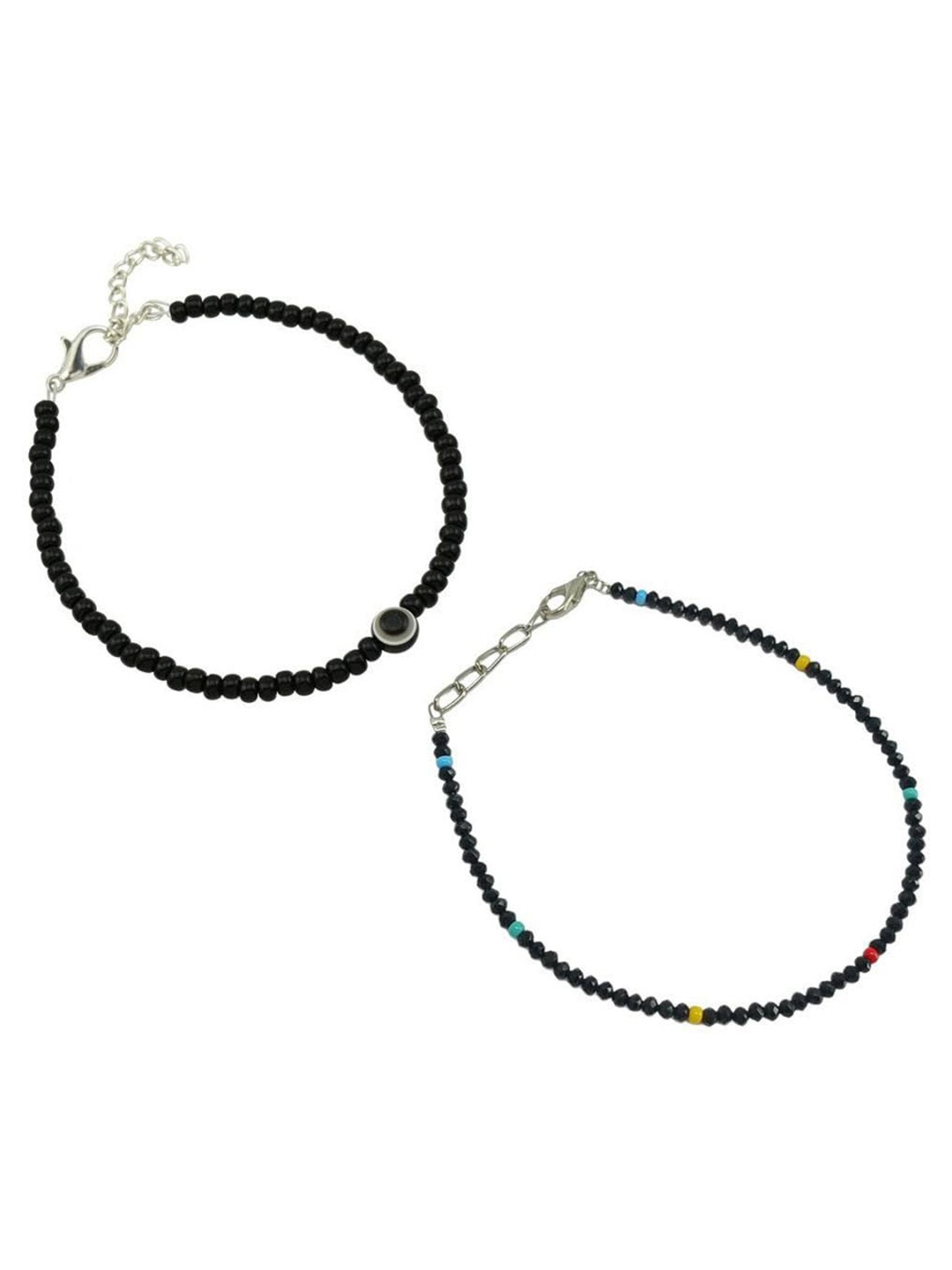 

HIGH TRENDZ Pack of 2 Single Leg Beads Alloy Anklet, Black