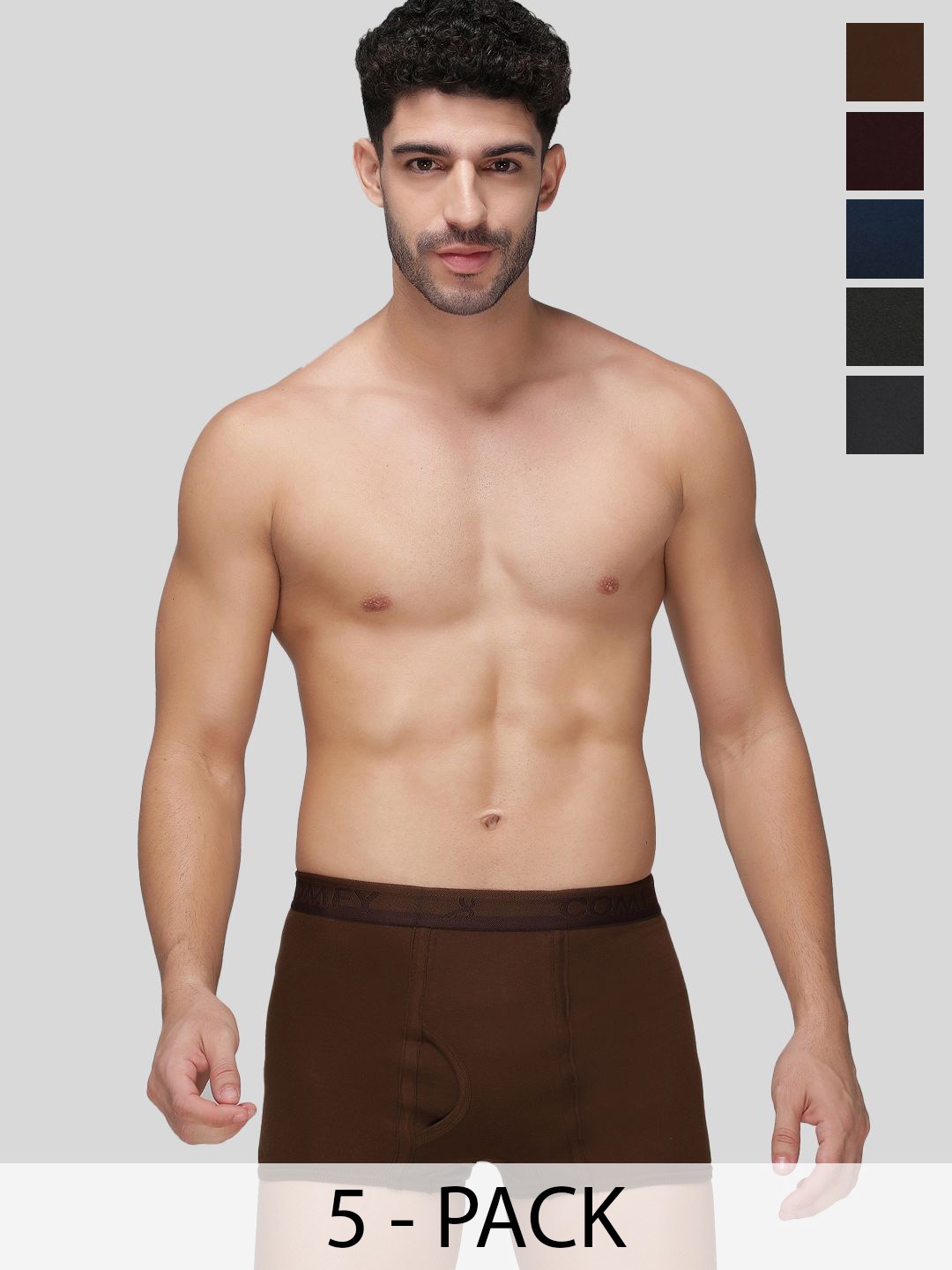 

AMUL COMFY Pack Of 5 Cotton Trunks AC-MTROE-MULTI-S-5PC, Brown