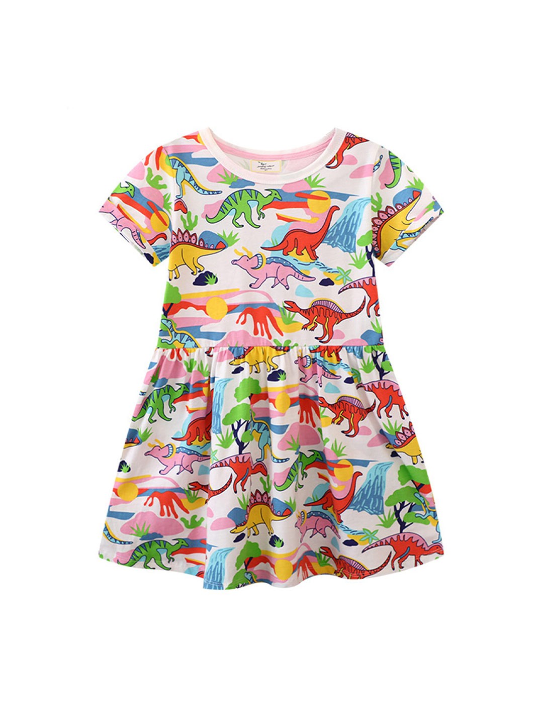 

LULU & SKY Girls Cotton Conversational Printed Fit & Flare Dress, Multi