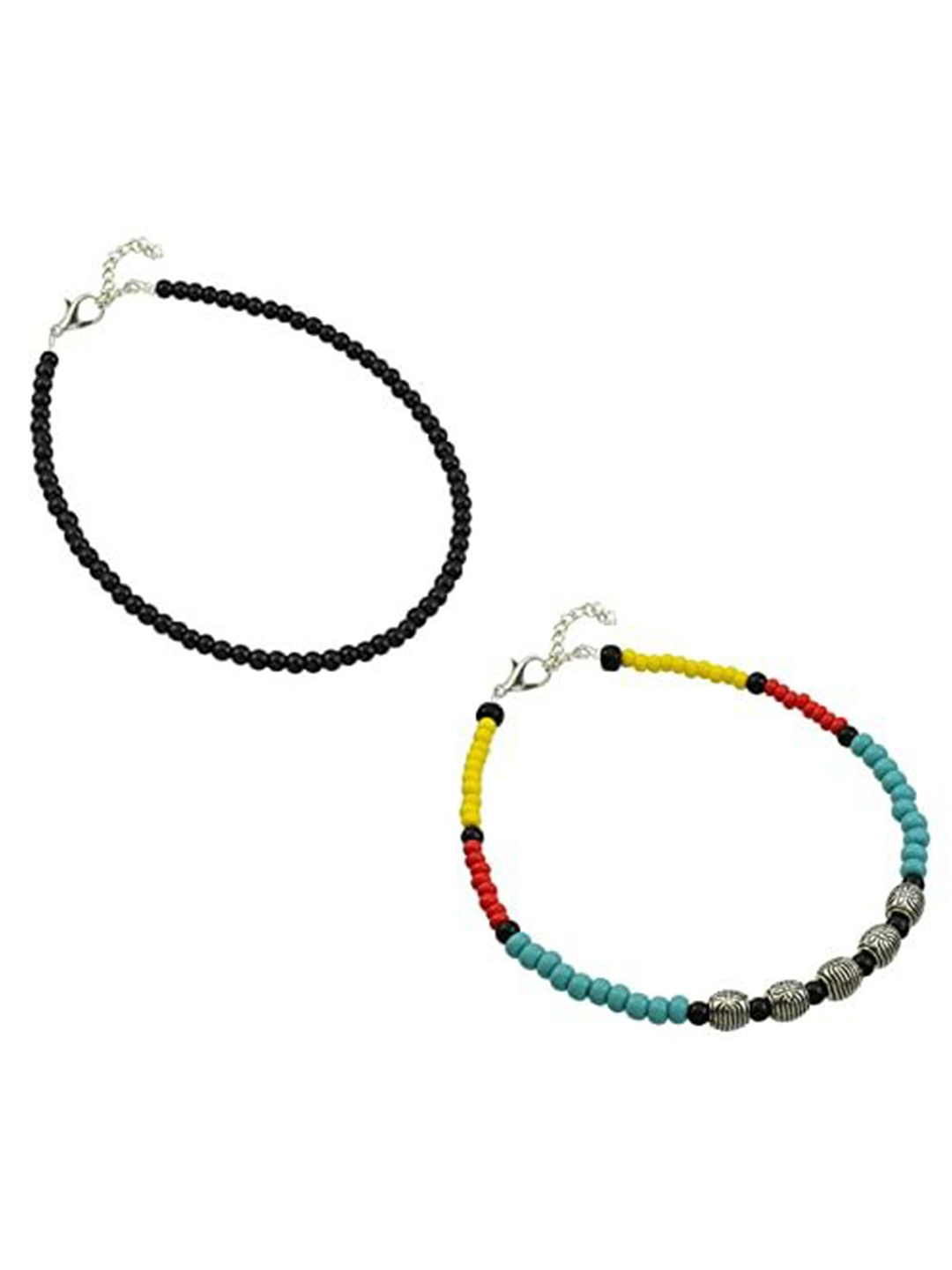 

HIGH TRENDZ Set Of 2 Beaded Thread Anklets, Black