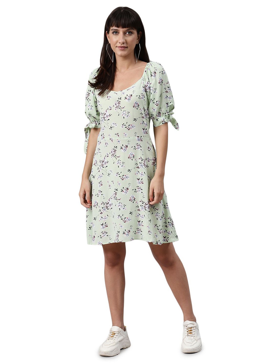 

BAESD Floral Puff Sleeve A-Line Dress, Green