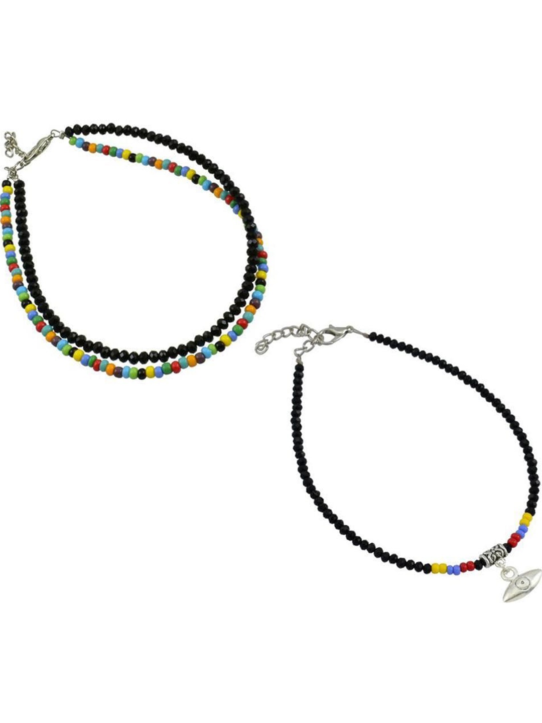 

HIGH TRENDZ Women's Pack of 2 Single Leg Anklet with Beads, Black