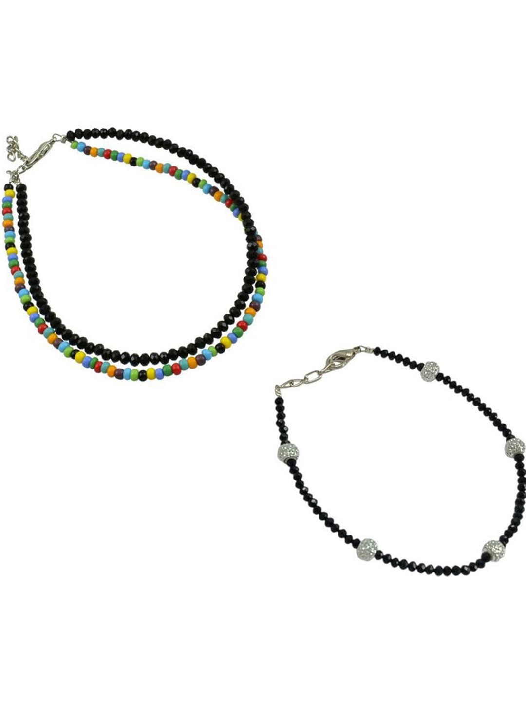 

HIGH TRENDZ Set Of 2 Single Leg Beaded Anklet, Black