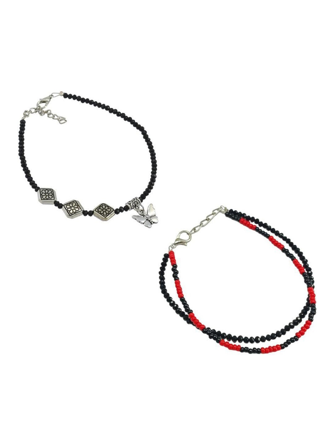 

HIGH TRENDZ Set Of 2 Single Leg Beaded Anklets, Black