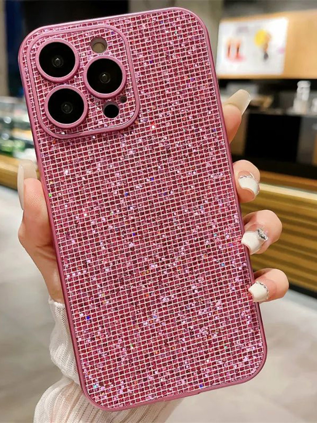 

Luxury Kase Glitter iPhone 15 Pro Max Back Case Mobile Accessories, Pink