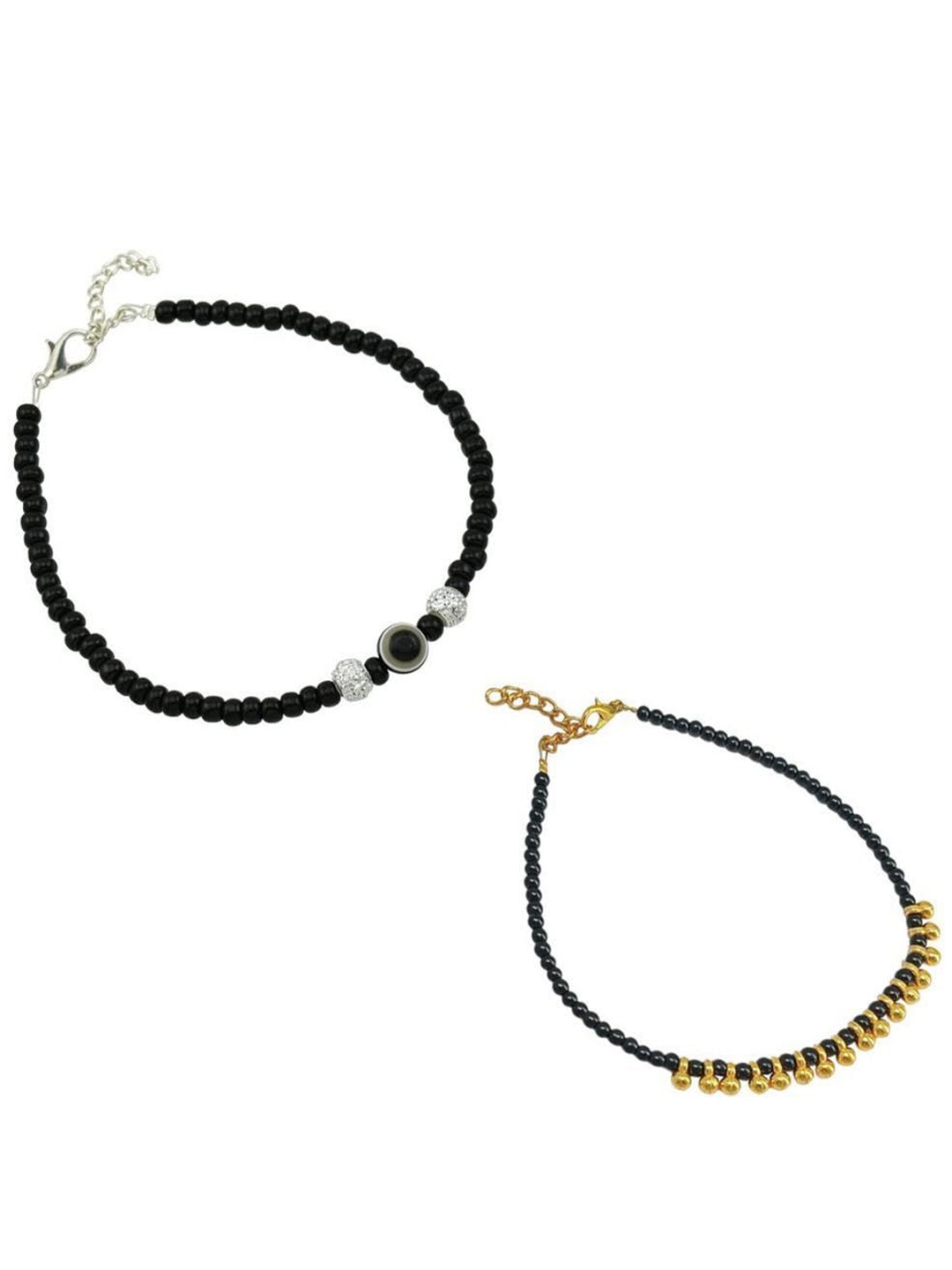 

HIGH TRENDZ Pack of 2 Single Leg Beads Alloy Anklet, Black