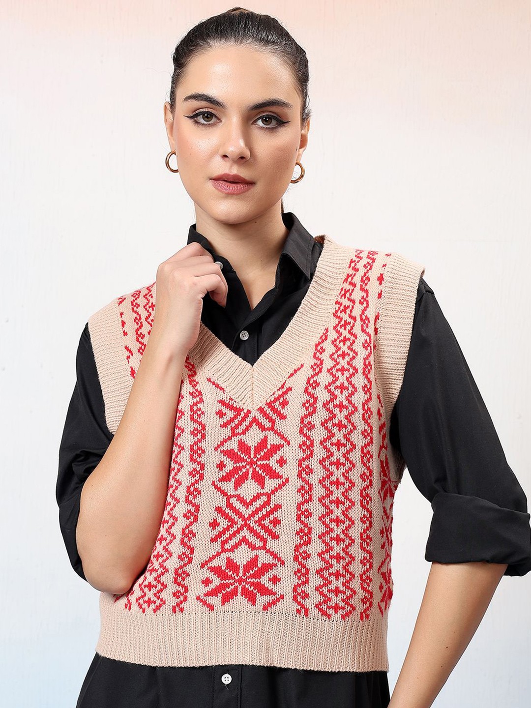 

Kotty Women Printed Crop Pullover, Beige