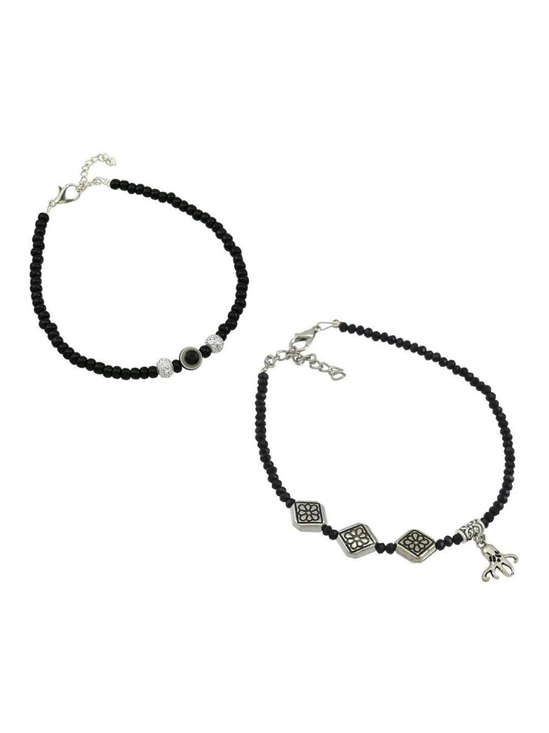 

HIGH TRENDZ Pack Of 2 Beaded Single Leg Anklets, Silver