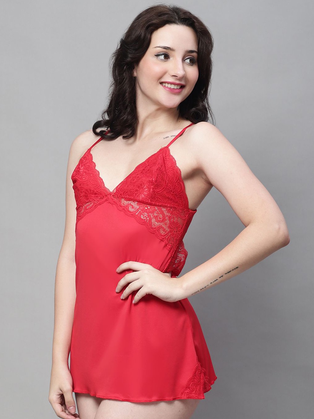 

new blue eyes Women Floral Lace Shoulder Straps Baby Doll, Red