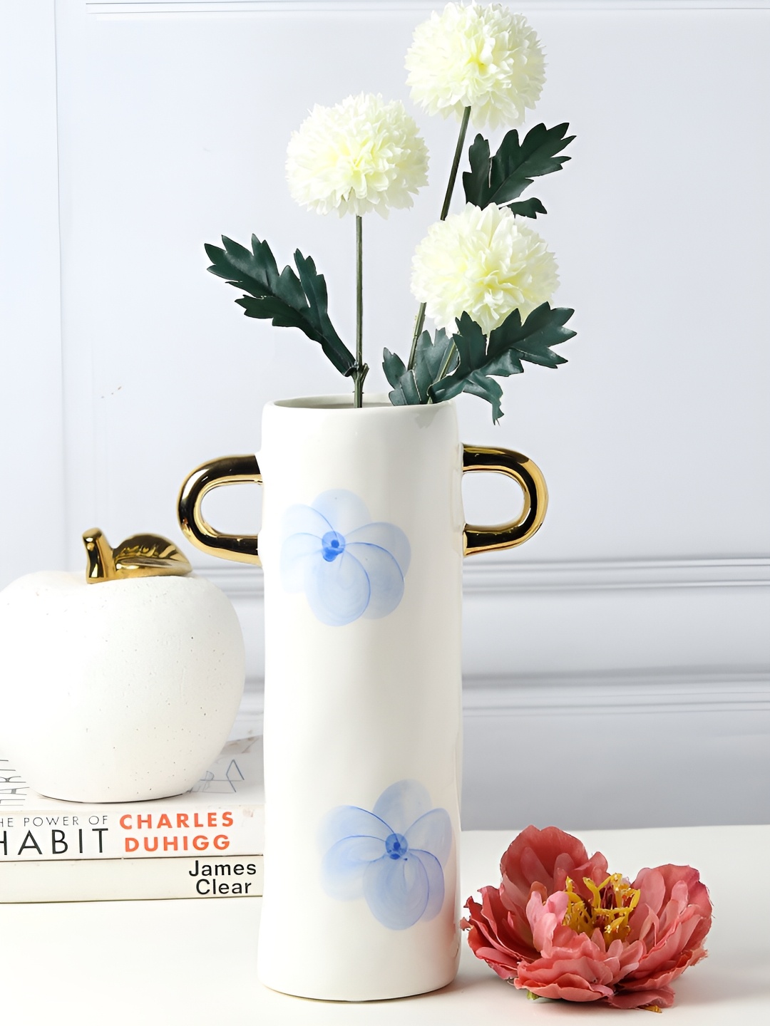 

HABERE INDIA White & Blue Ceramic FlowerVase