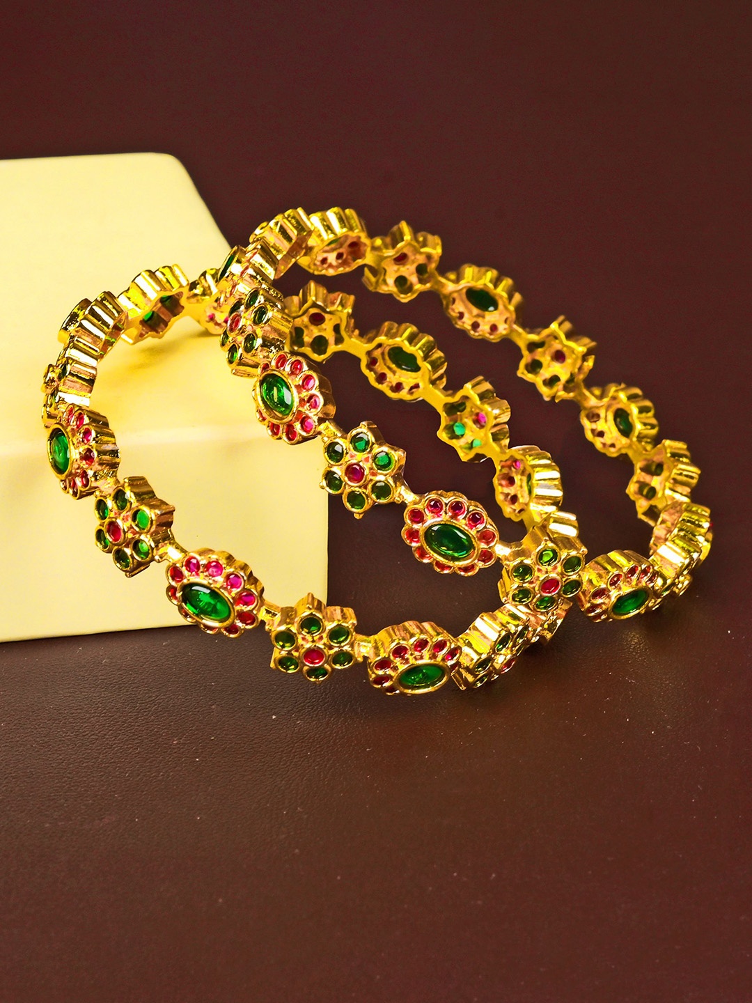 

Zevarly Set Of 2 Gold-Plated CZ Studded Bangles